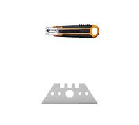 Fiskars Cutter de sécurité, 18 mm, Noir/Orange, 1004683 & Lames trapézoïdales de rechange originales pour Cutter de sécurité 18 mm, 10 unités, 1004616