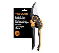 Fiskars DualAction - Sécateur manuel avec deux modes de coupe, sécateur de jardin bypass pour tiges et branches jusqu'à 2,5 cm, lame en acier à faible friction, cadre en fibre de carbone