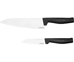 Fiskars Ensemble de Couteaux, Couteau de Chef et Couteau d'Office | Hard Edge, Design Élégant, Longueur totale : 33,1 cm et 22,8 cm, Acier Inoxydable/Plastique, 1051778