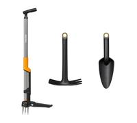 Fiskars Ergonomic Kit de Jardinage de Base, 3 Pièces, Désherbeur, Houe et Transplantoir, pour Le Désherbage, Le Travail du Sol et la Plantation, Noir/Orange, 1082772