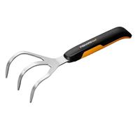 Fiskars Griffe de jardin à 3 dents, Longueur : 32,3 cm, Largeur: 9,2 cm, Noir/Orange, Acier inoxydable/Plastique, Xact, 1027047