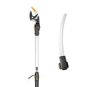 Fiskars Kit Coupe-branches, Coupe-branches Télescopique à Lame Franche, Lame en acier/Manche en aluminium, 2,4 - 4 m, UPX86 et Adaptateur Scie à Arbre en Acier trempé, 46 cm, 1023634