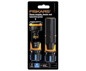 Fiskars Kit Tête de Rechange pour Buse à Tuyau, SoftGrip, avec Buse à Tuyau, Connecteur de Robinet Multi Filetage et Raccords de Tuyau, Ø 1,3-1,5 cm (1/2-5/8''), Noir/Orange/Bleu, 1027091
