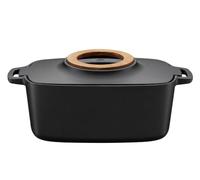 Fiskars Norden casserole, 5 l, ovale, Gusseiserner Schmortopf avec THERMIUM traitement antiadhésif, anneau en bois de bouleau finlandais amovible, fonte/bois, noir/brun, 1026567