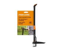 Fiskars Outil d'arrache-mauvaises herbes, 4 griffes dentelées, acier inoxydable, retrait permanent, la plate-forme de pied renforcée pénètre les sols durs, poignée ergonomique et décalée, 99,1 cm