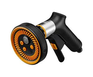 Fiskars Pistolet pulvérisateur Multi, FiberComp, 5 Jets, Débit réglable en continu, Verrouillage marche/arrêt, Filtre à eau amovible, FiberComp/métal, Taille universelle, Noir/Orange, 1067195