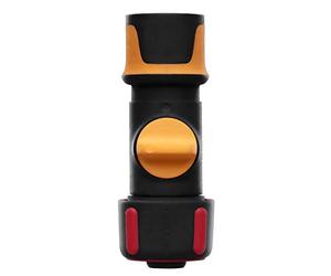 Fiskars Raccord de Tuyau, avec Vanne on/Off, Points de Contact SoftGrip, Taille Universelle, Ø 1,9 cm (3/4''), 80 g, Noir/Orange/Rouge, 1027087