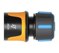 Fiskars Raccord de Tuyau, Taille Universelle, Ø 13-15 mm (1/2, 5/8") | Points de contact SoftGrip, 30 g, noir/orange/bleu, STOP, 1027079