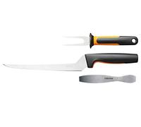 Fiskars Set de préparation pour poisson – Couteau, fourchette, pince 32 cm acier inoxydable japonais