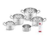Fissler Collection Original-Profi Jeu De Faitouts/sautoir/casserole En Acier Inoxydable, 5 Pièces, Avec Couvercle En Verre, Nettoyant Inox Gratuit, Compatible induction, Silber