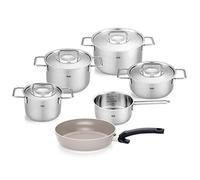 Fissler Collection Pure Jeu De Faitouts/sautoir/casserole En Inox, 6 Pièces Dont 4 Avec Couvercle En Métal (3 Faitouts, 1 Sautoir, 1 Casserole, Poêle Ceratal Comfort 24 cm), Compatible Induction