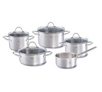 Fissler Palermo / Set de 5 casseroles en acier inoxydable, couvercles en verre inclus (3 casseroles, 1 faitout, 1 casserole à manche) - Induction