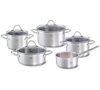Fissler Palermo / Set de 5 casseroles en acier inoxydable, couvercles en verre inclus (3 casseroles, 1 faitout, 1 casserole à manche) - Induction