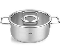 Fissler Faitout bas Pure 24 cm – 3,9 L, acier inoxydable, couvercle en verre, argent