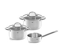 Fissler San Francisco Jeu de Faitouts/Casserole en Acier Inoxydable, 3 Pièces, Faitouts avec Couvercle en Verre, Compatible Induction (2 Faitouts, 1 Casserole à Queue), Compatible Induction