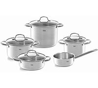 Fissler San Francisco Jeu de Faitouts/Sautoir/Casserole en Acier Inoxydable, 5 Pièces, Faitouts/Sautoir avec Couvercle en Verre, Compatible Induction, Tout Type de Feu (3 Faitouts, 1 Sautoir, 1 Casserole à Queue Sans Couvercle)