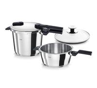 Fissler Vitaquick Jeu D’autocuiseurs, 3 Pièces (2 Autocuiseurs Avec Couvercle Métallique 3,5 l + 6 l, 1 Couvercle Supplémentaire En Verre), Compatible Induction