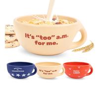 Fisura - Bol petit-déjeuner original "It's Too A.M.". Tasse à café beige 490 ml. Grand bol céramique pour café, muesli ou chocolat chaud. 16,5 cm x 7,5 cm