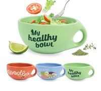 Fisura - Bol salade verte "My Healthy Bowl". Grand bol petit-déjeuner original. Saladier en céramique 680 ml pour soupe, muesli ou salade. 19,5 cm x 8,5 cm