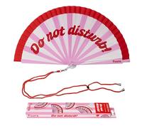 Fisura - Éventail Bois Original avec Message “Do Not Disturb”, éventail Main réversible Design Moderne coloré, Rose Rouge, Accessoire été avec Cordon Inclus, Dimensions 42,5 x 23 cm