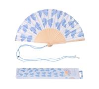 fisura. - Éventail en bois au motif nœuds. Accessoire élégant et coloré, ventilateur à main bleu avec crochet inclus. Idéal pour rester au frais avec style. Dimensions : 42,5 x 23 cm