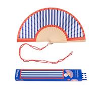 fisura. - Éventail en Bois avec imprimé rayé Rouge et Bleu. Accessoire Tendance et coloré, Ventilateur de Poche Original avec Crochet Inclus. Dimensions : 42,5 x 23 cm