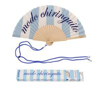 Fisura - Éventail en Bois « Modo chiringuito », éventail à Main Moderne Bleu à Rayures, Accessoire été coloré avec dragonne Incluse, idée Cadeau Originale, 42,5 x 23 cm