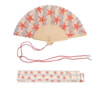Fisura - Éventail en Bois Motif étoiles de mer Bleu et Rose, éventail à Main Original et coloré avec dragonne Incluse, Accessoire été Plage, idée Cadeau Femme, 42,5 x 23 cm