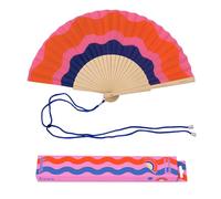 Fisura - Éventail en Bois Motif Vagues Rose et Bleu, Accessoire Pliable Moderne pour été, Ventilateur à Main avec dragonne Incluse, idée Cadeau Femme Original Vacances, 42,5 x 23 cm