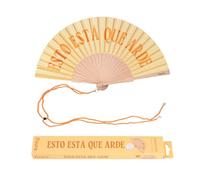 Fisura - Éventail en Bois Original avec Message “está Que arde”. Accessoire Moderne et coloré, Ventilateur à Main Jaune avec Crochet Inclus. Dimensions : 42,5 x 23 cm