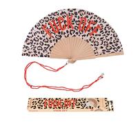 fisura. - Éventail en Bois Original avec Message “f*CK Off”. Accessoire Audacieux et coloré, Ventilateur à Main imprimé léopard et Rouge avec Attache Pratique. Taille : 42,5 x 23 cm
