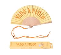 fisura. - Éventail en bois original avec message “vado a fuoco”. Accessoire moderne et coloré, ventilateur de poche jaune avec crochet inclus. Idéal pour affronter la chaleur avec style. 42,5 x 23 cm