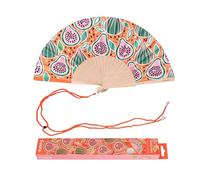 Fisura - Éventail en bois orné d’un imprimé hortensias. Accessoire coloré et raffiné, ventilateur de poche rose avec attache incluse. Taille : 42,5 x 23 cm