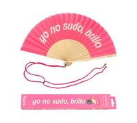 FISURA - Éventail Original avec Le Message “yo no sudo Brillo”. Éventail Moderne en Bois et Amusant. Éventail Rose. Éventail avec Cordon pour éventail. Dimensions : 42,5 x 23 cm.