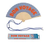 Fisura - Éventail Original avec Message “Bon Voyage”. Accessoire en Bois Moderne et coloré. Ventilateur à Main Motif Pied-de-Poule. Dragonne Incluse. Idée Cadeau Amusante. 42,5 x 23 cm