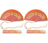 fisura. - Éventail original avec message « Cazzo di caldo ». Accessoire en bois réversible moderne et coloré. Ventilateur main dégradé rose orange. Crochet inclus. 42,5 x 23 cm (Lot de 2)