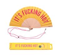 FISURA - Éventail original avec message en anglais f.cking hot. Éventail moderne et amusant en bois. Éventail rose et jaune. Mesures : 42,5 x 23 cm. Bois et textile. ACA23116