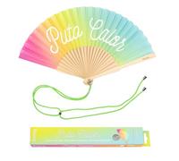 Fisura - Éventail original avec message en espagnol "p*to calor". Eventail moderne et amsuant en bois. Eventail pliant arc-en-ciel multicolore. Phosphorescent. Dimensions : 42,5 x 23 cm.