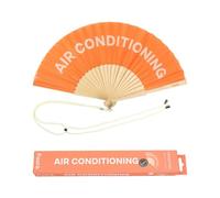 Fisura - Éventail original avec message en français "air conditionné". Éventail moderne et amusant en bois. Éventail pliant orange et blanc. Dimensions : 42,5 x 23 cm. Bois et textile.