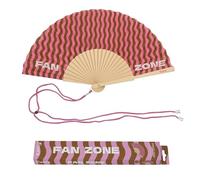 Fisura - Éventail Original avec Message « Fan Zone » - Éventail en Bois Moderne à Vagues Roses et Marron. Accessoire coloré avec Cordon Inclus - Idée Cadeau été - 42,5 x 23 cm