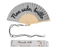 Fisura - Éventail Original avec Message “Non sudo”. Accessoire en Bois Moderne et coloré. Ventilateur à Main pailleté argenté. Dragonne Incluse. Idée Cadeau Amusante. 42,5 x 23 cm