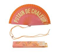 Fisura - Éventail Original avec Message « P*Tain de Chaleur ». Ventilateur réversible en Bois Moderne et Vibrant. Accessoire Main dégradé Rose Orange. Crochet Inclus. 42,5 x 23 cm