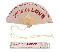 Fisura - Éventail Original “Summer Love” en Bois Rouge, éventail à Main Moderne et coloré avec Cordon Inclus, Accessoire été Femme, 42,5 x 23 cm