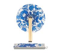 Fisura - Éventail pliable à fleurs bleues. Éventail pliable original en papier. Pai pai bleu et blanc. Détail de mariage pour invités. Cadeau fête ou cérémonies.