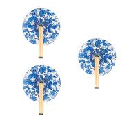 Fisura - Éventail pliable à fleurs bleues. Modèle original en papier. Pai pai aux tons bleu et blanc. Souvenir idéal pour invités de mariage. Accessoire raffiné pour fêtes et cérémonies. Lot de 3.
