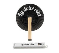 Fisura - Éventail pliable noir "Dolce Vita". Éventail pliable original en papier. Pai pai noir et blanc. Détail de mariage pour invités. Cadeau fête ou cérémonies.
