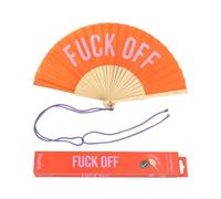 Fisura - Éventail pliable original avec message amusant en anglais, ventilateur pliable en bois pour femme avec cintre - Dimensions : 42,5 x 23 cm, Off, rouge, 42.5 x 23 cm