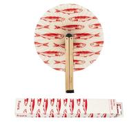 Fisura - Éventail Pliable Papier Motif Sardines, éventail Main Original Style pai pai Blanc Rouge, Accessoire Mariage invités Original, idée Cadeau fête cérémonie été