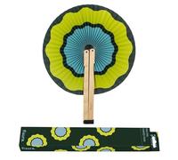 fisura. - Éventail pliable papier vert motif vagues, éventail main original style pai pai vert bleu, accessoire mariage invités élégant, idée cadeau fête cérémonie été