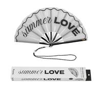 Fisura - Éventail XXL Original avec Message “Summer Love”, Grand éventail Festival Bois Moderne coloré, Accessoire été Ventilateur Main Blanc, avec Cordon Inclus, Dimensions 64 x 33 cm